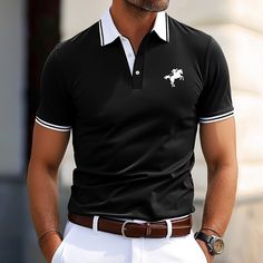 Season:Spring   Fall,Summer; Fabric:Cotton Blend; Sleeve Length:Short Sleeve; Look After Me:Wet and Dry; Gender:Men's; Style:Basic,Fashion; Elasticity:Micro-elastic; Tops Type:Pique Polo Shirt,Golf Shirt; Occasion:Casual,Business; Details:Only tops; Fit Type:Regular Fit; Pattern:Solid Color,Color Block; Design:Button; Neckline:Ribbed Polo Collar; Listing Date:07/02/2024; Quantity:1pc Summer Polo Shirt With Button Closure And Casual Collar, Summer Casual Collar Polo Shirt With Button Closure, Fitted Polo Shirt With Casual Collar For Summer, Slim Fit Polo Collar Shirt For Summer, Slim Fit Short Sleeve Polo Shirt For Summer, Summer Slim Fit Shirt With Polo Collar, Collared Polo Shirt With Buttons For Summer, Black Summer Polo Shirt, White Buttoned Polo Shirt For Summer