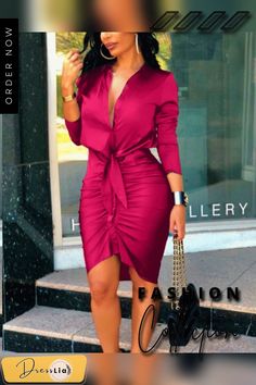 Women Solid Color Dress Popular Summer V-neck Tie Long-sleeved Mid-length Shirt Dress Women Party Dress Vestido Feminino Elegant V-neck Shirt Dress For Evening, Long Sleeve V-neck Dress For Summer Date Night, V-neck Long Sleeve Dress For Summer Evening, Fitted V-neck Shirt Dress For Party, Chic Fitted V-neck Shirt Dress, Long Sleeve V-neck Dress For Summer Party, Fitted V-neck Long Sleeve Dress For Party, Fall V-neck Shirt Dress For Night Out, Elegant Fall Party Shirt Dress