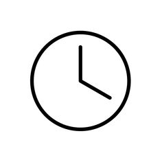 a black and white clock icon on a white background