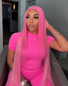 Luxury 30inch Hot Pink Straight Lace Front Wig Barbie Look, Straight Lace Front Wig, Glamour Hair, Green Wig, Blue Wig, Pink Wig, Pretty Hair Color, Red Wigs, Hair Color Pink