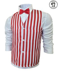 Create a classic look on a budget this Halloween with this Red and White Striped Costume Vest. Whether you're dressing as a Bartender, Rootbeer Tapper, or Barbershop Quartet, you'll look the part with this high-quality Red & White Striped Costume Vest! - Great for costumes such as a Barbershop Quartet, Bartender, or Rootbeer Tapper - 70% Polyester, 30% Cotton - Red and white striped vest with a button-up front Classic Red Party Tops, Red Top For Fall Costume Party, Classic Red Party Top, Red Fitted Top For Costume Party, Classic Red Top For Party, Red Tops For Fall Costume Party, Classic Red Tops For Party, Fitted Red Top For Halloween, Barbershop Quartet