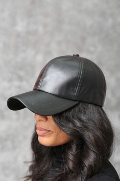 Not your everyday cap for not your everyday kinda person. These vegan caps are fabulous and flirty to bring the final touch on exactly what you need for a fly casual look or topping off that high-fashionably chic look on those nights you go out and hit the town. vegan leather cap Material: 100% Faux Leather Care: Hand Wash Only MEASUREMENTS. Fitting: Velcro Head Diameter: Adjustable Brim Style: Curved Black Leather Cap Outfit, Trendy Solid Color Baseball Cap For Everyday, Trendy Black Visor Baseball Cap, Trendy Black Baseball Cap With Visor, Trendy Black Curved Brim Baseball Cap, Trendy Black Baseball Cap, Trendy Fall Snapback Baseball Cap, Trendy Black Leather Hat, Black Baseball Cap For Fall