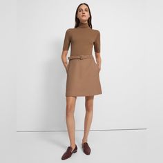 New With Tags. Polished And Sophisticated, This Short-Sleeve, Turtleneck Dress Is Designed With A Delicate Ribbed-Knit Bodice And Contrasting Stretch Wool Twill Skirt For A Textural, Two-In-One Look. Pair It With Everything From Leather Boots To Pumps. Bodice: 67% Merino Wool 29% Polyamide 4% Spandex; Exclusive Of Trim; Skirt: 53% Polyester 43% Wool 4% Elastane; Lining: 100% Polyester Chic Fitted Brown Midi Dress, Fitted Knee-length Neutral Mini Dress, Chic Brown Fitted Midi Dress, Fitted Neutral Knee-length Mini Dress, Beige Midi Dress For Work, Beige Midi Mini Dress For Work, Fitted Beige Midi Dress For Office, Chic Fitted Brown Dress, Fitted Beige Fall Dress