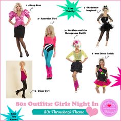 an advertisement for 80s outfits girls night in