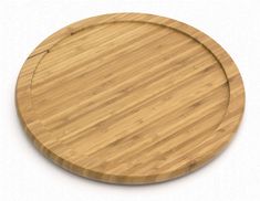 a round bamboo cutting board on a white background