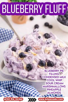 blueberry fluff salad in a white bowl on a table with text overlay