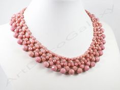 Vintage Pink Glass Bib Necklace, circa 1950, made of multifaceted and graduated beads intricately stranded. In very good condition.The shipping cost is for Standard Registered Mail. Please contact us to combine shipping or to request Express shipping. For all Countries not figured in the shipping list please contact us for a quote and shipping details.We will consider offers and we will gladly send you additional information or pictures.Thank you for visiting ArtDecoGalaxy home of International Vintage Beaded Round Crystal Necklaces, Vintage Round Beaded Crystal Necklaces, Vintage Beaded Crystal Necklaces, Vintage Faceted Round Beads, Vintage Round Faceted Beads, Vintage Faceted Beaded Necklaces, Vintage Faceted Beaded Necklace, Vintage Gemstone Beaded Necklaces, Party Beaded Necklaces With Faceted Round Beads