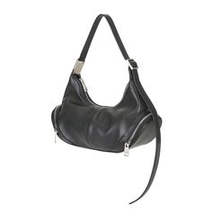 Osoi Cargo Hobo handbag in black leather with chunky silver details. Outer: 100% cow leather. Lining: 85% polyester, 15% polyurethane. 24FWB030 13001 PIPE AND ROW Leather Shoulder Bag With Silver-tone Hardware For Daily Use, Modern Black Shoulder Bag With Palladium Hardware, Handheld Leather Shoulder Bag With Palladium Hardware, Leather Hobo Bag With Silver-tone Hardware, Leather Hobo Shoulder Bag With Silver-tone Hardware, Modern Black Leather Hobo Bag, Black Handheld Bag With Silver-tone Hardware, Black Crossbody Shoulder Bag With Palladium Hardware, Leather Shoulder Bag With Silver-tone Hardware For Shopping