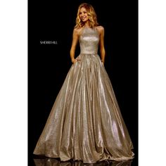 Nwt Sherri Hill Glitter Ball Gown ~ Size 6 ~ High Cut Halter ~ Mocha Silver ~ 52964 ~ Prom Peacock Color Dress, Glitter Ball Gown, Iridescent Prom Dress, Two Piece Floral Dress, Ball Gown Gold, Orange Prom Dresses, Peplum Gown, Blue Halter Dress, Pink Ruffle Dress