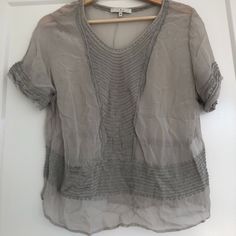 Iro Grey Shirt Sleeve- Never Worn! French Sizing 40 Which Is Us Large But This Fits Like A Loose Small Spring Sheer Blouse For Layering, Sheer Blouse For Spring Layering, Silk Blouse For Summer Layering, Sheer Tops For Summer Workwear, Sheer Silk V-neck Top, Sheer Summer Workwear Blouse, Summer Layering Blouse With Short Sleeves, Casual Silk Top For Spring, Sheer Summer Blouse For Work