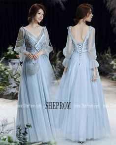 Light Blue V-neck Evening Dress For Party, Light Blue V-neck Party Evening Dress, Light Blue V-neck Dress For Banquet, V-neck Dress For Prom Party Season, Light Blue V-neck Dress For Prom, Formal V-neck Dress For Prom Season, Light Blue V-neck Bridesmaid Dress, Light Blue V-neck Homecoming Dress, Formal Light Blue V-neck Evening Dress