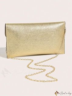 BirdinBag - Stylish Gold Flap Envelope Bag with Metallic Metal Decor