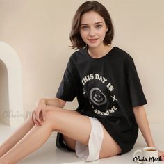 Olivia Mark - Mulong Family Antimicrobial Cotton Cute Sleepwear - Pure Cotton, Cooling Short Sleeves, and Shorts Homewear Cute Sleepwear, Cotton Sleepwear, Vellum Paper, Round Neck Sweatshirts, Japanese Paper, Nice Shorts, Three Quarter Sleeves, Dance Wear, Types Of Collars