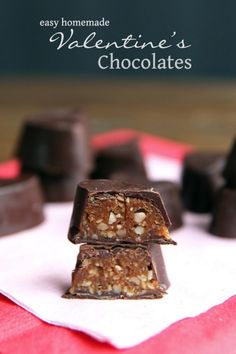 chocolate bars stacked on top of each other with the words easy homemade valentine's chocolates