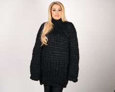 "MATERIAL : 100 % unspun merino wool COLOUR : Black ( There may be a slight difference because of the different monitors' representation) ♥ In the picture the model is wearing a garment with these measurements : A: ( Body lenght) : 29.5 \" / 75 cm B: ( Chest width) 22.8 \" / 58 cm C: (Sleeve from under the arm) : 20.9 \" / 53 cm D: (Neck unrolled) : 5.9 \" / 15 cm. They are taken with the item laid flat and not streched. ♥ For choosing your size please look at size chart in our listing pictures. Super Chunky Knit, Mohair Jumpers, Hand Knitted Jumpers, Woolen Sweaters, Long Knitted Dress, Fluffy Sweater, Knit Bodysuit, Super Chunky, Hand Knitted Sweaters