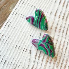 Handmade Green Heart Earrings As Gift, Handmade Green Heart Earrings For Gift, Artsy Heart-shaped Earrings For Gifts, Polymer Clay Heart Earrings As Gift, Heart-shaped Polymer Clay Earrings For Gifts, Handmade Polymer Clay Heart Earrings Gift, Erykah Badu, Heart Studs, Diamond Studs