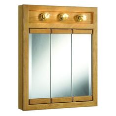 Richland 24 in. W x 30 in. H x 5 in. D Framed 3-Light Tri-View Surface-Mount Bathroom Medicine Cabinet in Nutmeg Oak - Super Arbor Oak Door Frames, Wood Medicine Cabinets, Antique Brass Lighting, Solid Oak Doors, Mirrored Doors, Lighted Medicine Cabinet, Vanity Lights, Oak Doors, Medicine Cabinet Mirror