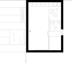 the floor plan for a small bedroom with a bed, desk and closets in it