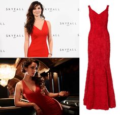 a woman in a red dress next to an image of a lady in a red dress