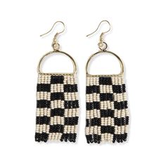 Allison Checkered Beaded Fringe Earrings Black – INK+ALLOY, LLC Edgy Earrings, Black And White Earrings, Beaded Fringe Earrings, Handmade Beauty Products, Black Fringe, Beaded Fringe, White Earrings, Modern Bohemian, Seed Bead Earrings