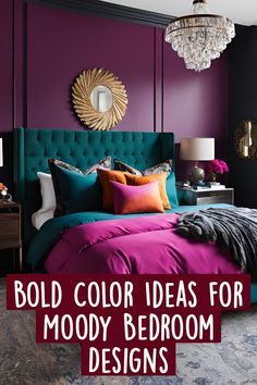 a bedroom with purple walls and colorful bedding is featured in the article bold color ideas for modern bedroom designs