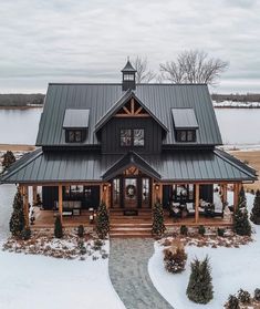 this is an aerial view of a house in the snow