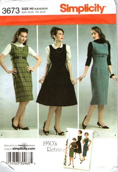 three women in dresses and heels are featured on the cover of a sewing pattern, which is