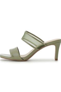 Sheer Slip Heeled Mule Sandals – SNIDEL Green High Heel Mules For Summer, Summer Green Open Heel Mules, Green Open Heel Mules For Summer, Summer Evening Open Toe Mules, Elegant Open Toe Summer Mules, Elegant Open Toe Mules For Summer, Summer Evening Mules With Heel Strap, Summer Evening Sandals, Summer Evening Strappy Sandals