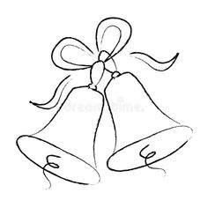 a drawing of two bells with a bow