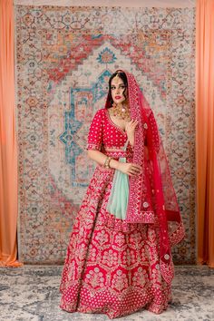 Ruby Pink Zardozi Bridal Lehenga Set Traditional Green Lehenga With Intricate Embroidery, Resham Embroidery Lehenga For Traditional Ceremonies, Dola Silk Lehenga With Dupatta For Traditional Ceremonies, Bollywood Style Lehenga With Cutdana For Ceremonies, Dola Silk Lehenga With Cutdana For Traditional Ceremonies, Traditional Green Lehenga With Dupatta, Traditional Draped Lehenga With Resham Embroidery For Ceremonies, Navratri Lehenga With Intricate Embroidery For Traditional Ceremonies, Anarkali Lehenga With Resham Embroidery For Ceremonies