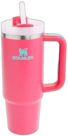 a pink travel mug with a straw sticking out of it