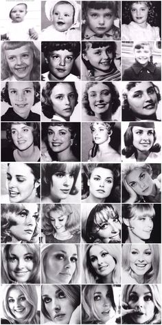 black and white photos of people with different facial expressions on their faces, from the 1950's to 1970's