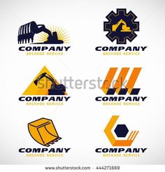 logos for construction company, including an excavator and other things in the background