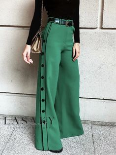 Lasaky - Contemporary Urban Regular Fit Trousers Black Top Outfit, Pant Outfits, Elegant Pant, Winter Typ, Green Trousers, Color Pants, Solid Color Pants, Casual Bottoms, Fit Fashion