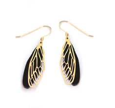 Statement earrings, Dragonfly wing earrings, gift for mom, gift for sister, Dangle earrings, nature-inspired jewelry, Black Acrylic Dragonfly wing silhouette with a top layer of golden wing's outline. Lightweight earrings! These earrings would make the best, most unique, gift for your mom or your wife. Would make a unique gift for sister, gift for best friend or even a gift for cool grandma.  It's a naturally inspired Dragonfly wing earrings made with two layers: 18 karat gold plated brass wing Laser Jewelry, Unique Gifts For Sister, Tiger Pendant, Metal Jewellery, Earrings Nature, Dragonfly Wings, Lovers Necklace, Special Necklace, Wing Necklace