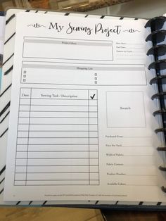 an open notebook with the words, my sunny project on it's cover and checklist