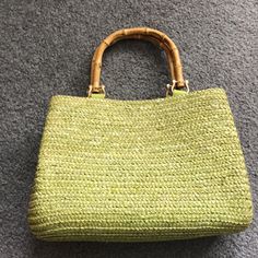 Lime Green With Bamboo Handles Summer Bag Green Bag With Bamboo Handle For Daily Use, Chic Green Straw Bag With Adjustable Strap, Green Shoulder Bag With Bamboo Handle For Daily Use, Everyday Green Satchel With Braided Handles, Casual Bags With Bamboo Handle For Spring, Green Satchel With Braided Handles For Everyday, Casual Spring Bags With Bamboo Handle, Casual Everyday Bag With Bamboo Handle, Green Tote Shoulder Bag With Bamboo Handle