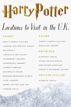 the harry potter locations to visit in the uk info sheet for london, brighton, edinburgh, and westminster