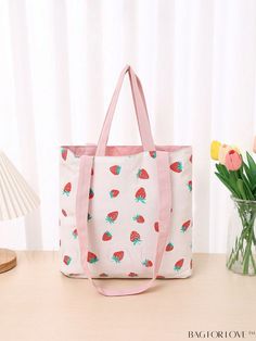 BagForLove - Polyester Storage Bag: Modern Cute Strawberry Pattern with Handle Trendy Canvas Bag For School In Spring, Trendy Spring Canvas School Bag, Trendy Spring School Canvas Bag, Spring Canvas Bag For School, Spring Canvas School Bag, Spring Casual Handheld Canvas Bag, Casual Spring Handheld Canvas Bag, Multicolor School Bag For Spring, Casual Spring Canvas Bag For School