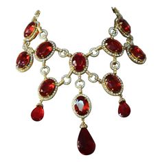 Fantastic masterpiece by Carlo Zini One of the world greatest bijoux designers Ruby like ovl cut crystals on golden brass (18KT) base Non allergenic Swarovsky crystals 100% artisanal work Made in Milano Worldwide express shipping included in the price ! Ruby Choker, Character Clothing, Red Carpet Look, Jeweled Earrings, Fun Jewelry, Jewelry Boards, Ruby Necklace, Fancy Jewellery, Couture Vintage