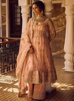 Palazzo Suits Indian, Indian Suits For Women, Engagement Lehenga, Pink Anarkali, Designer Anarkali Dresses, Embroidered Anarkali, Dazzling Dress, Net Top, Designer Anarkali