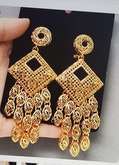 Dubai  Geometric  Long tassels  Gold Plated Women Banquet Weddings Gifts Earrings Very Elegant Big Earrings Gold, Pink And Black Hair, Black Hair Accessories, Custom Bridesmaid Dress, Bridal Wedding Earrings, African Earrings, Flower Bar, Earring Trends, Flower Bird