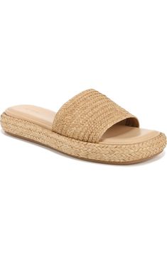 Vince Eva Platform Slide Sandal (Women) | Nordstrom Raffia Sandals, Woven Raffia, Woman Weaving, Platform Slides, Perfume Gift Sets, Buckle Sandals, Fragrance Gift Set, Brown Sandals, Sam Edelman Shoes