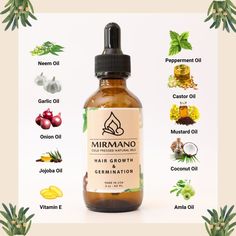 Mirmano - Hair Growth & Germination- 60 ML >> INGREDIENTS: Pure Natural %100 Essential Oils. Argan oil, Bitter almond oil, Rosemary oil, Amla oil, Jojoba oil, flaxseed oil, Thyme oil, Lavender oil, Castor oil, Sunflower oil, Coconut oil & Vitamin E. All our essential oils are of the highest quality with no preservatives, no chemicals ,only 100% Natural oils.  >> Works to germinate, strengthen, repair & lengthen the hair. >> Suitable for all hair types. >> USAGE:  Apply oil on your scalp & hair, then leave it from half an hour to hour then wash. Coconut Oil Hair Growth, Amla Oil, Thyme Oil, Garlic Oil, Mustard Oil, Flaxseed Oil, Oil Hair, Rosemary Oil, Neem Oil