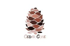 a pine cone with the word cedar cone on it's side and an image of leaves