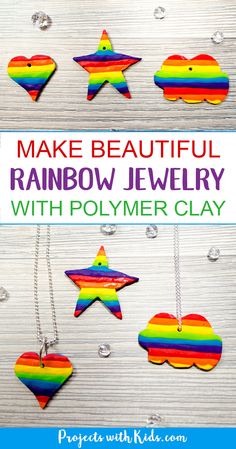 make beautiful rainbow jewelry with polymer clay - perfect for kids to learn how to make