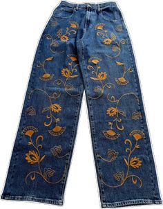 90s Style Blue Jeans For Fall, 90s Blue Jeans For Fall, 90s Style Blue Relaxed Fit Jeans, 90s Style Blue Bottoms For Fall, Blue 90s Style Bottoms For Fall, Orange Embroidery, 90s Baggy, Pocket Belt, 7 For All Mankind Jeans