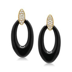 Ross-Simons - Onyx and .26 ct. t. w. Diamond Oval Drop Earrings in 14kt Yellow Gold. Bring your bold style to every function when you wear these ultra-glam earrings. Featuring two slick 26x15mm carved oval onyx drops suspended from marquise-shaped tops studded with .26 ct. t. w. round brilliant-cut diamonds. Crafted in 14kt yellow gold. Hanging length is 1 1/8". Post/clutch, diamond and onyx oval drop earrings. Formal Oval Earrings With Diamond Accents, Oval Diamond Earrings With Accents For Evening, Oval Earrings With Diamond Accents For Evening, Modern Oval Earrings For Evening, Oval Pierced Earrings For Evening, Glam Earrings, Fine Jewelery, Bold Style, Oval Diamond