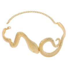 Lend an edgy finish to your look with this snake-shaped choker in a shimmering, 18k gold-plated finish. 1.38" W x 5.11" L with 7.29" extender Lobster claw clasp 18k gold-plated copper Snake Choker Necklace, Snake Choker, Serpent Jewelry, Geometric Type, Womens Chokers, Snake Necklace, Snake Design, Gold Snake, Choker Collar