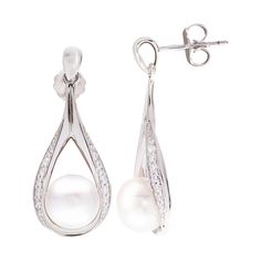 Adorned with freshwater cultured pearl center stones and white topaz accents, these sterling silver teardrop earrings are altogether gorgeous. Adorned with freshwater cultured pearl center stones and white topaz accents, these sterling silver teardrop earrings are altogether gorgeous. EARRING DETAILS Length: 1.25 in. Backings: post Metal: sterling silver Finish: polished Plating: rhodium Packaging: boxedCULTURED PEARL DETAILS Type: freshwater Size: 8.5-9 mm Shape: button Color: whiteSTONE DETAIL White Diamond Teardrop Pearl Earrings, Teardrop Pearl Earrings Fine Jewelry, White Teardrop Diamond Pearl Earrings, Formal White Teardrop Earrings With Diamond Accents, Formal Teardrop Sterling Silver Pearl Earrings, White Diamond Accented Teardrop Earrings, White Diamond Accents Teardrop Earrings, White Diamond-accented Teardrop Earrings, Sterling Silver Teardrop Earrings With Diamond Accents